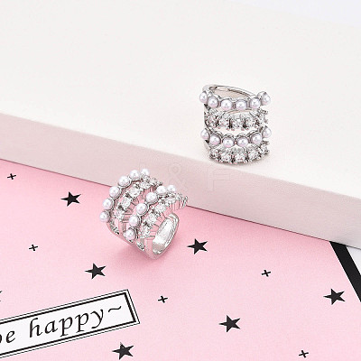 Brass Micro Pave Clear Cubic Zirconia and ABS Imitation Pearl Cuff Earrings KK-T074-39P-1