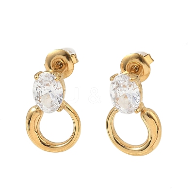 304 Stainless Steel & Clear Cubic Zirconia Dangle Stud Earrings EJEW-G468-03G-01-1
