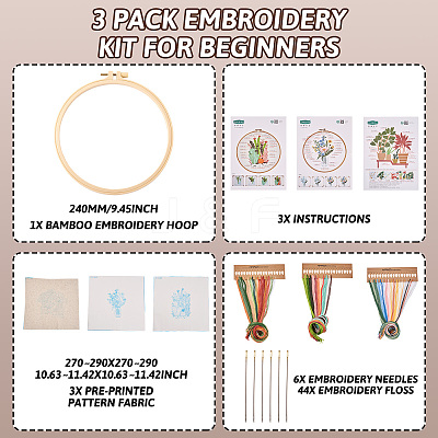 3 Sets 3 Styles DIY Embroidery Starter Kits DIY-TA0006-67-1