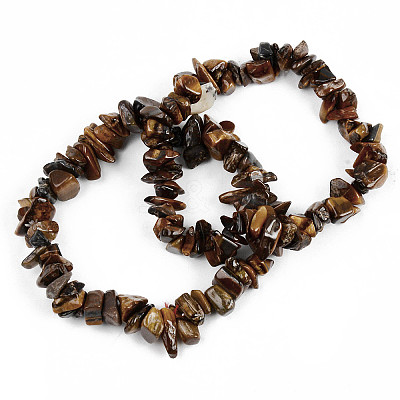 Unisex Chip Natural Tiger Eye Beaded Stretch Bracelets X-BJEW-S143-02-1