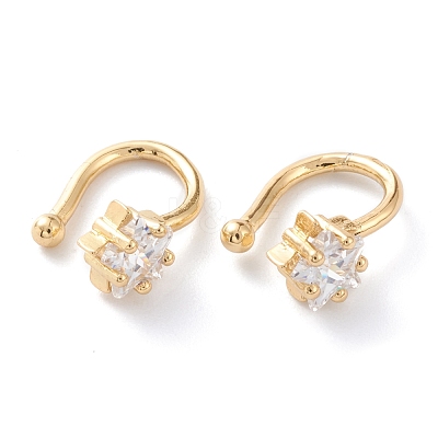 Brass Micro Pave Clear Cubic Zirconia Cuff Earrings EJEW-H109-02G-1