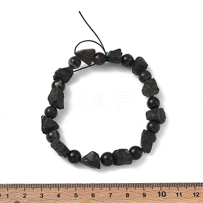 Natural Black Tourmaline Round and Nuggets Beaded Stretch Bracelets GG-CBA0C4C-01-1
