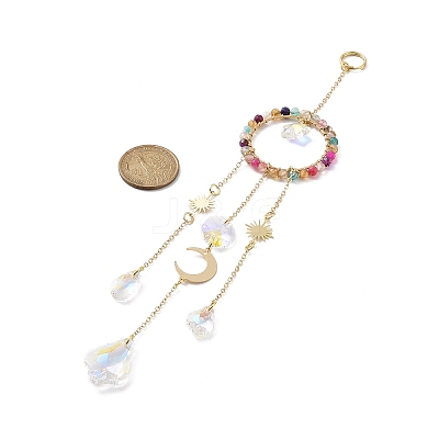 Natural Agate Woven Net/Web with Feather Window Hanging Suncatchers HJEW-JM00852-04-1