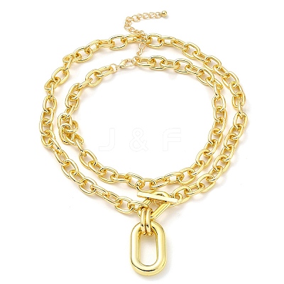 2Pcs 2 Styles Golden Aluminum Pendant Necklaces Set NJEW-P289-02B-G-1
