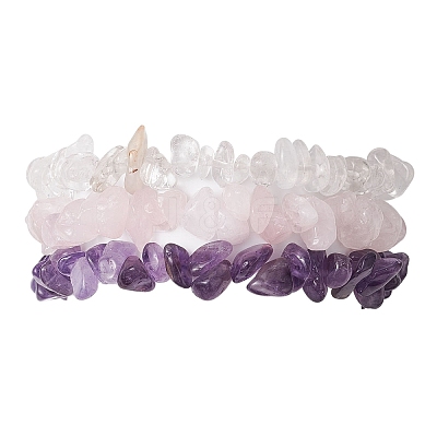 3Pcs 3 Styles Natural Mixed Gemstone Chips Stretch Bracelets Set BJEW-JB11060-03-1