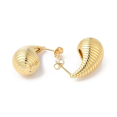 Rack Plating Brass Teardrop with Stripe Stud Earrings EJEW-R150-03G-1