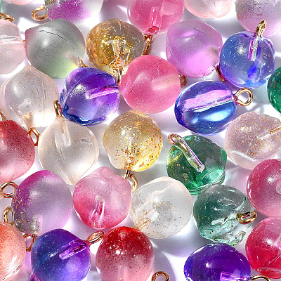 50Pcs Transparent Spray Painted Glass Peach Pendants GLAA-CJ0002-24-1