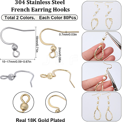 160Pcs 2 Colors 304 Stainless Steel Flat Earring Hooks STAS-SC0006-77-1
