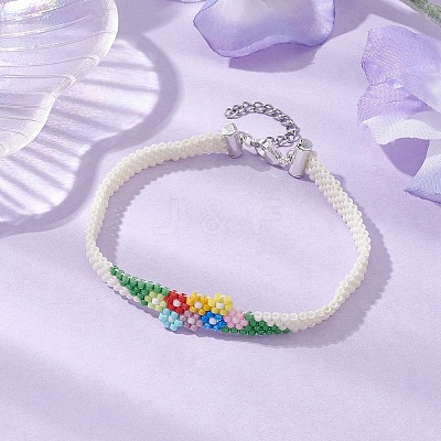 Flower Glass Seed Beads Beaded Bracelets BJEW-JB10706-1