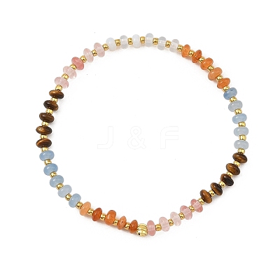 Opalite & Cherry Quartz Glass & Natural Tiger Eye & White Jade Rondelle Beads Stretch Bracelets for Women BJEW-JB14235-01-1