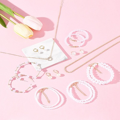 Plastic Imitation Pearl & Shell Pearl Earrings SJEW-FS0001-02-1
