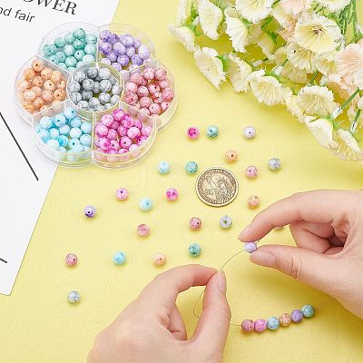 175Pcs 7 Colors Opaque Baking Paint Crackle Glass Beads EGLA-FH0001-15-1