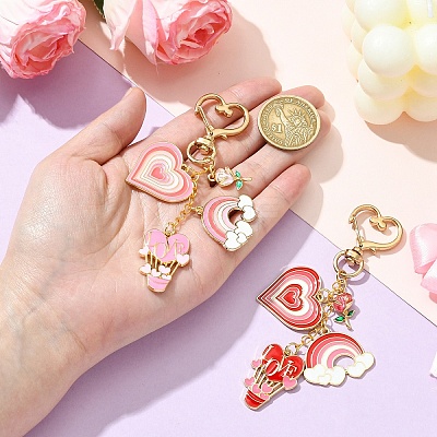 Heart Hot Air Balloon Alloy Enamel Pendant Decoration HJEW-YW00075-01-1