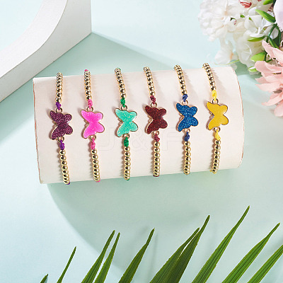 6Pcs 6 Colors Alloy Enamel Link Bracelets BJEW-TAC0043-1