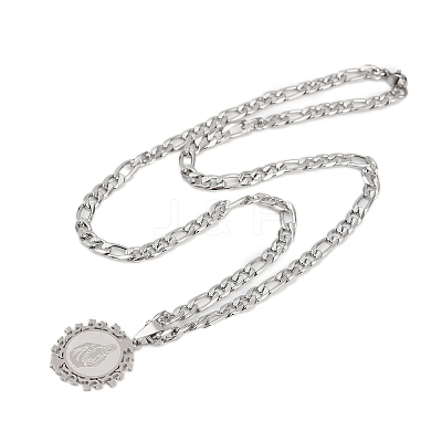 Flat Round with Virgin Pattern 201 Stainless Steel Pendant Necklaces for Men Women NJEW-K283-20P-1
