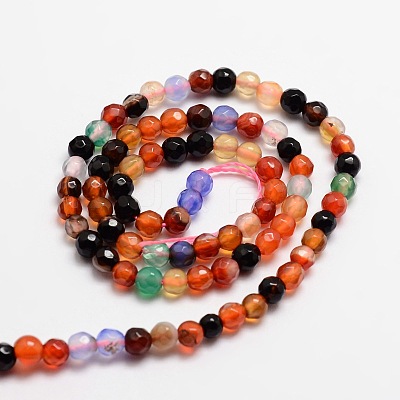 Faceted Natural Agate Round Beads Strands G-E318C-4mm-08-1