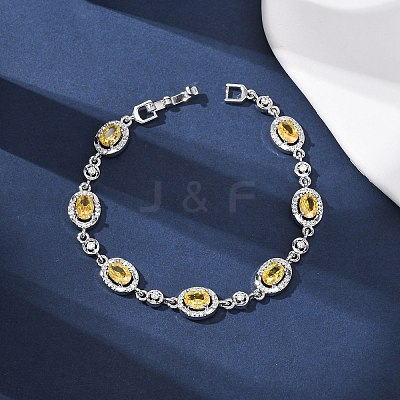 Oval Brass Micro Pave Cubic Zirconia Link Chain Bracelets for Women BJEW-D387-04P-04-1