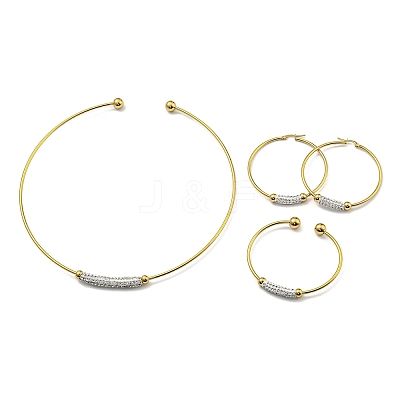 202 Stainless Steel Cuff Bangle & Necklace & Hoop Earrings Sets SJEW-M101-01G-1