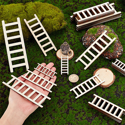 40Pcs 4 Style Unfinished Wooden Mini Ladders WOOD-OC0003-63-1