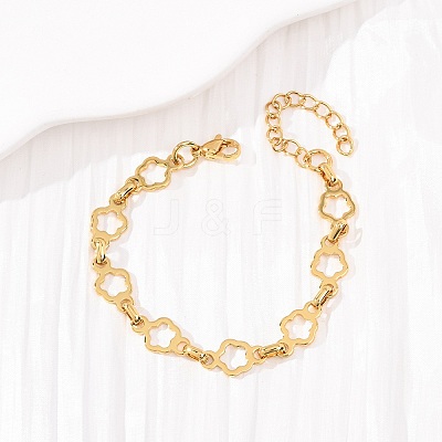 304 Stainless Steel Flower Link Chain Bracelets for Women BJEW-F536-23G-1