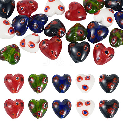 20Pcs 5 Colors Handmade Millefiori Glass Beads LAMP-CW0001-10-1