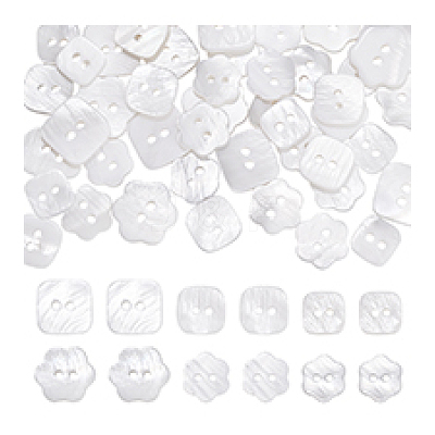 60Pcs 6 Styles 2-Hole Natural Shell Buttons BUTT-PH0001-48-1
