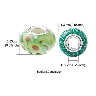 10Pcs 5 Colors Transparent Resin European Rondelle Beads RPDL-YW0001-07A-1