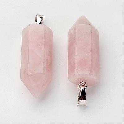 Brass Natural Rose Quartz Pendants G-O160-03K-1