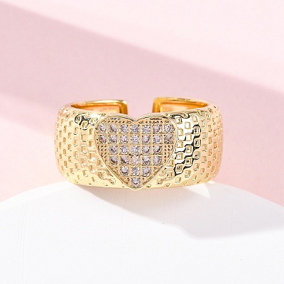 Brass Micro Pave Clear Cubic Zirconia Cuff Rings RJEW-U047-18G-1