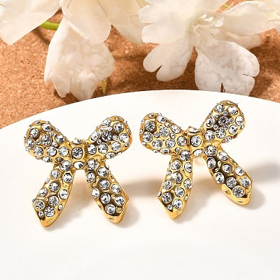 304 Stainless Steel Bowknot Stud Earrings EJEW-A123-02B-G-1
