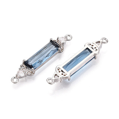 Brass Micro Pave Clear Cubic Zirconia and Glass Connector Charms KK-T076-02P-1