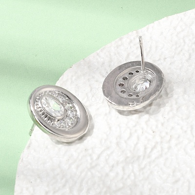 Brass Micro Pave Cubic Zirconia Stud Earrings EJEW-G471-13P-01-1
