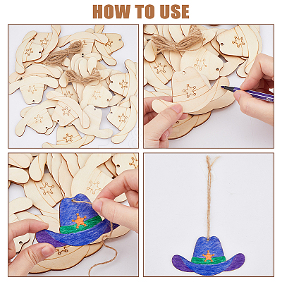 40Pcs Unfinished Wood Cowboy Hat Pendants WOOD-FH0002-45-1