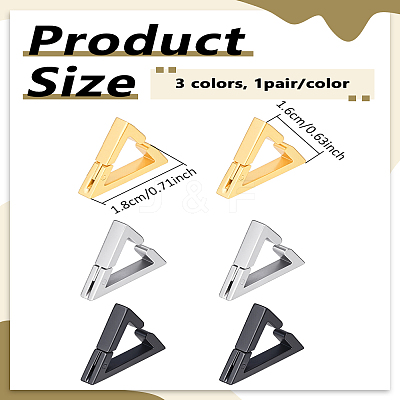 6Pcs 3 Colors Stailess Steel Cuff Earrings EJEW-LP0007-052-1