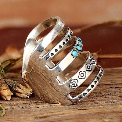 Alloy with Synthetic Turquoise Finger Rings FS-WG0500F-04-1