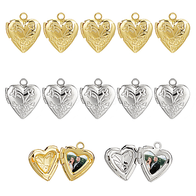 12Pcs 2 Colors Brass Locket Pendants KK-HY0004-05-1