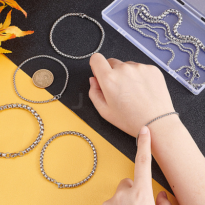 10Pcs 5 Styles 304 Stainless Steel Box Chain Bracelets BJEW-UN0001-18-1