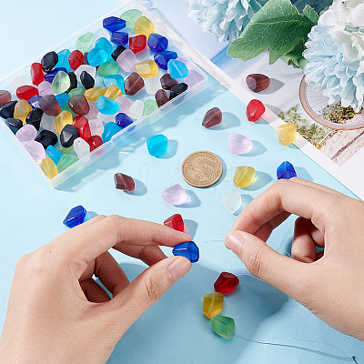 90Pcs 9 Colors Transparent Frosted Glass Beads FGLA-PH0001-07-1