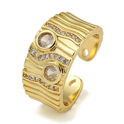 Brass Micro Pave Clear Cubic Zirconia Open Cuff Rings RJEW-Z050-14G-1