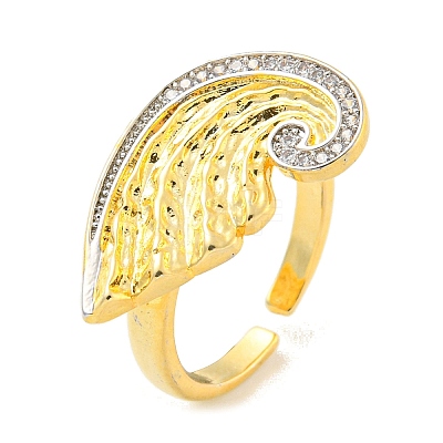 Brass Micro Pave Clear Cubic Zirconia Open Cuff Ring for Women RJEW-M173-06A-G-1