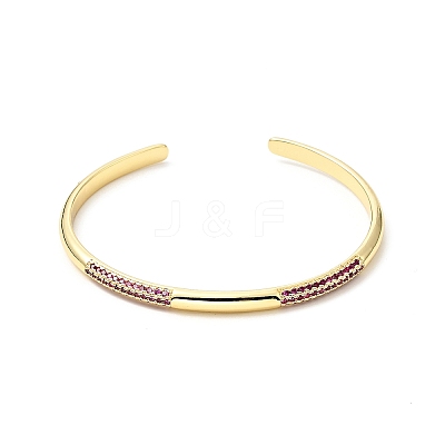 Medium Violet Red Cubic Zirconia Open Cuff Bangle BJEW-J165-09G-1