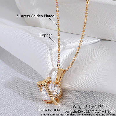 Brass Clear Resin Bowknot Heart Pendant Necklaces for Women FS-WG476F5-17-1
