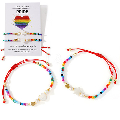 2Pcs Pride Rainbow Glass Seed Bracelet Sets PW1588-1