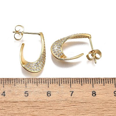 Brass Micro Pave Clear Cubic Zirconia Stud Earrings for Women EJEW-U056-04A-G-1