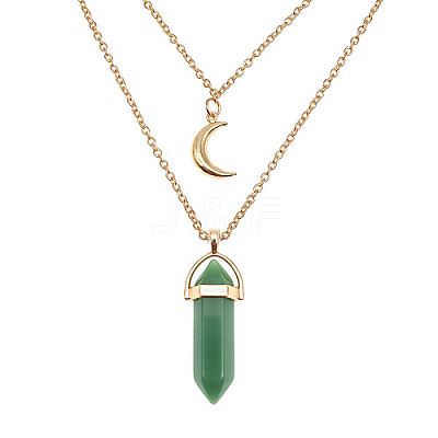 Natural Green Aventurine Cone Pendant Double Layer Necklace UX9990-5-1
