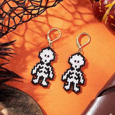 MIYUKI Delica Beads Beaded Skeleton Leverback Earrings EJEW-MZ00580-1