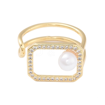 Rack Plating Rectangle Brass Micro Pave Cubic Zirconia Open Cuff Rings for Women RJEW-B064-01G-1