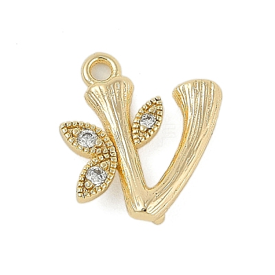 Brass Crystal Rhinestone Letter Links Connector Charms KK-S395-06G-V-1