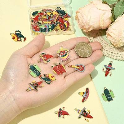 36Pcs 12 Styles Cinco De Mayo Theme Alloy Enamel Pendants ENAM-FS0004-37-1