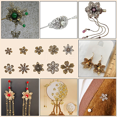 200Pcs 10 Style Iron Bead Caps IFIN-PH0005-15AB-1